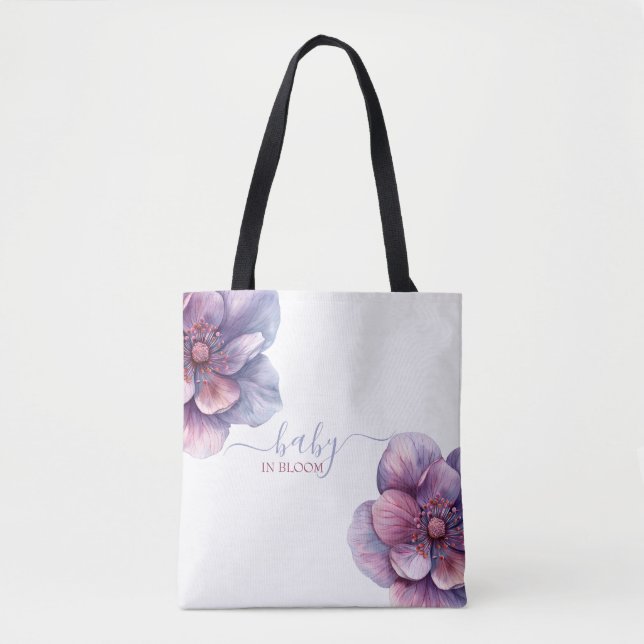 Bolsa Tote Bebê na floração | floral de chá de fraldas (Frente)