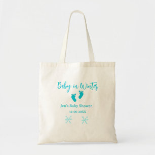 Bolsa Tote Bebê no inverno chá de fraldas pés de bebê azul fl