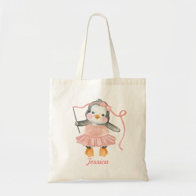 Bolsa Tote Bebê Pinguim Bailarina Rosa Fofo  (Frente)