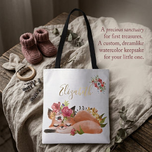 Bolsa Tote Bebê raposa em aquarela fofa 