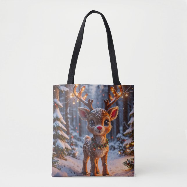 Bolsa Tote Bebê Reindeer Na Floresta De Neve (Frente)