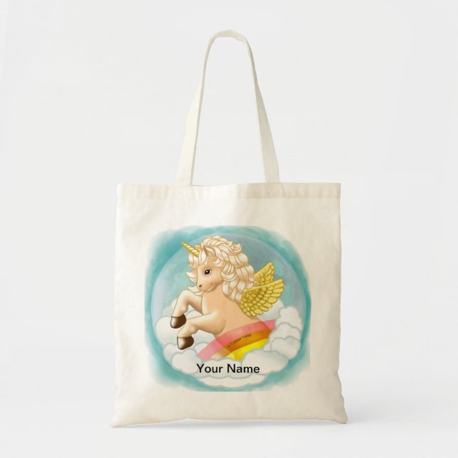 Bolsa Tote Bebê Unicórnio Arco-Íris (Frente)