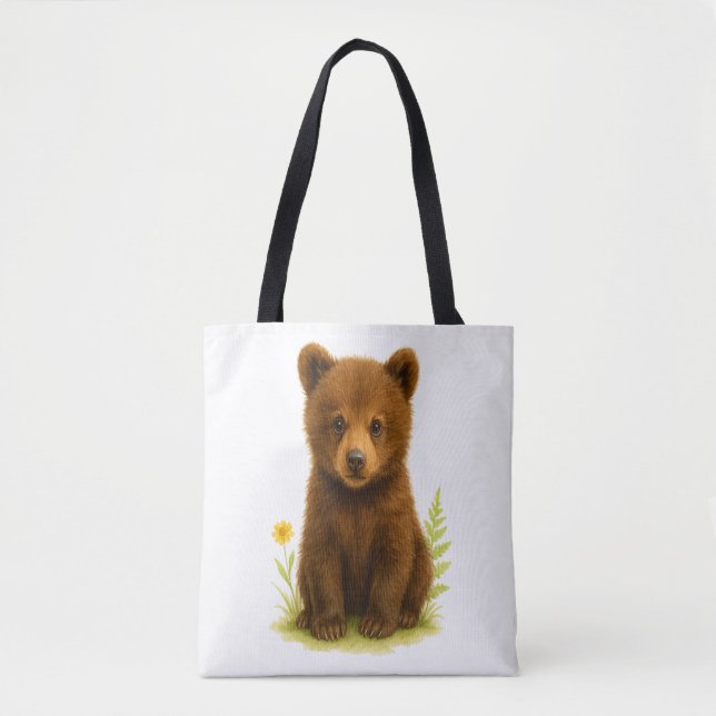 Bolsa Tote Bebê Urso Cubo nas Flores Selvagens (Frente)