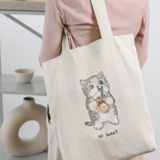 Bolsa Tote Bebendo de gato Kawaii Bona Tea