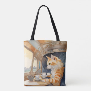 Bolsa Tote Bebendo de Gato Laranja Tea