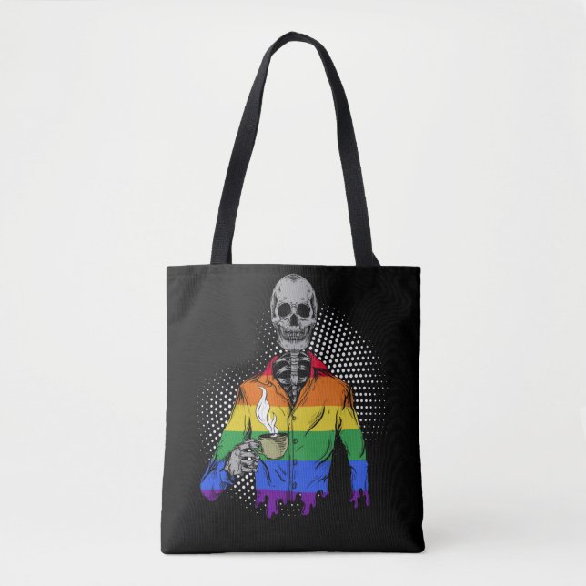 Bolsa Tote Bebendo esquelético LGBTQ Café Skeleton (Frente)