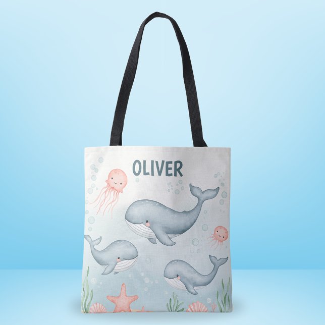 Bolsa Tote Bebês Baleias e Águas-vivas Fofos  (Criador carregado)