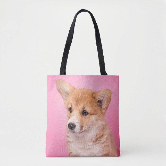 Bolsa Tote Bebês Mais Pobres | Corgi Puppy a rosa (Frente)