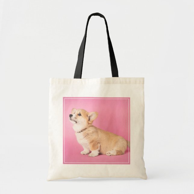 Bolsa Tote Bebês Mais Pobres | Corgi-Puppy rosa (Frente)