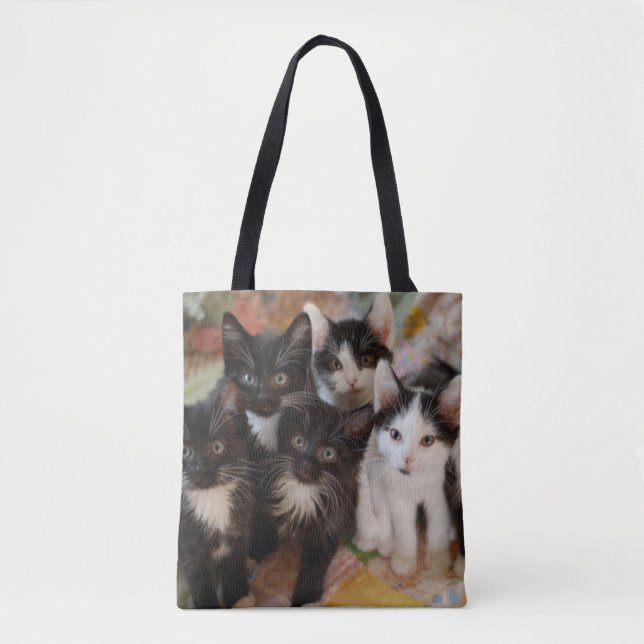 Bolsa Tote Bebês Mais Pobres | Gatinhos Pretos e Brancos (Frente)