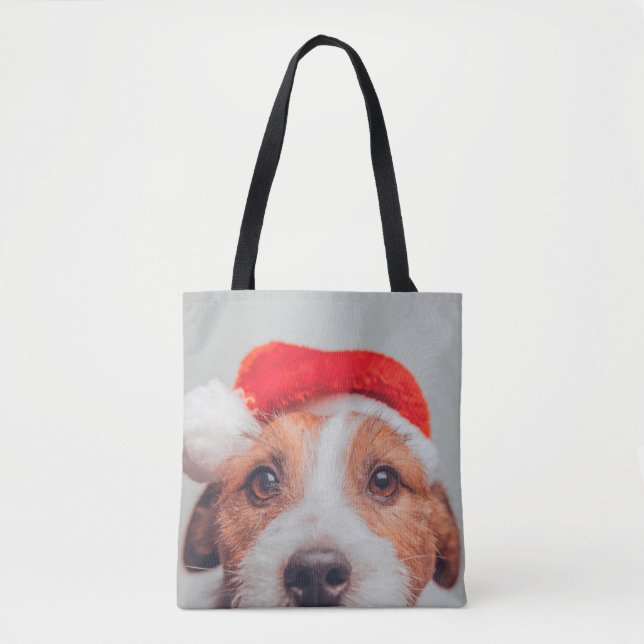 Bolsa Tote Bebês Mais Pobres | Jack Russell Dog Santa Claus (Frente)