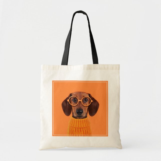 Bolsa Tote Bebês Mais Pobres | Suéter de laranja Dachshund (Frente)