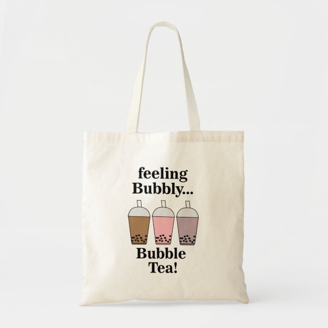 Bolsa Tote Bebida de Chá de Bolha Divertida (Frente)