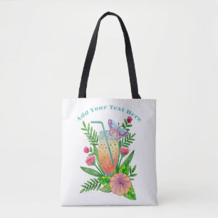 Bolsa Tote Bebidas coloridas, borboletas e flores