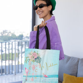 Bolsa Tote Bebidas Flamingo Bonito rosa do Oceano Praia