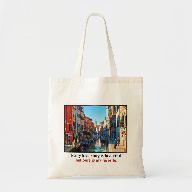 Bolsa Tote Beco de Veneza com citações do amor (Frente)