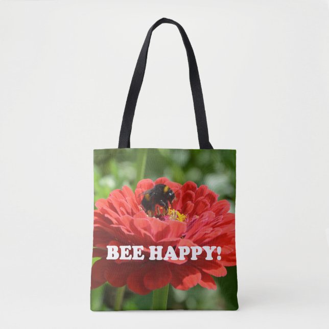 Bolsa Tote Bee Happy Red Flower (Frente)