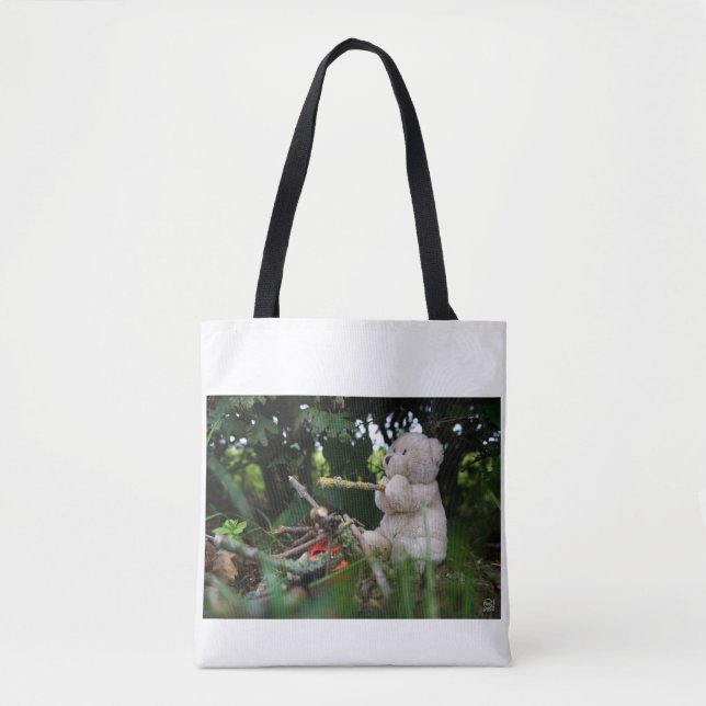 Bolsa Tote Beertje dat bij kampvuur zit. (Frente)