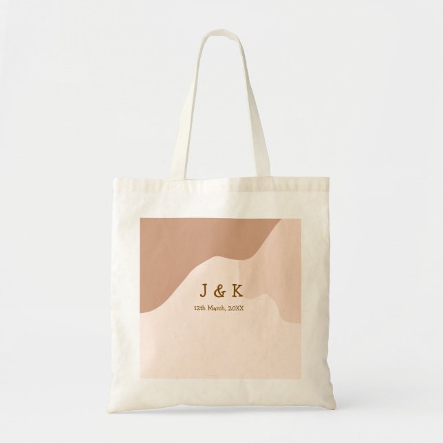 Bolsa Tote Bege boho curvo data do casamento nome laranja (Frente)