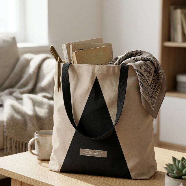 Bolsa tote bege preta moderna minimalista (Criador carregado)