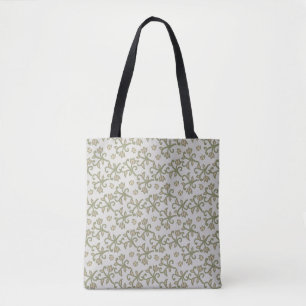 Bolsa Tote Beige and Sage Green Elegant Floral Vines Patten