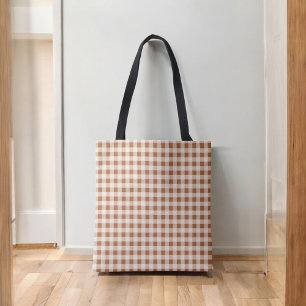 Bolsa Tote Beige Brown Buffalo Xadrez Rustic Charm