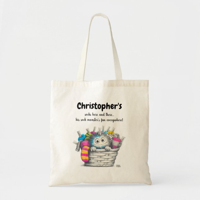 Bolsa Tote Beige Colorido com Monstro Colorido (Frente)