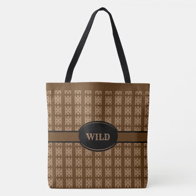 Bolsa Tote Beige Diamond Pattern on Brown (Frente)