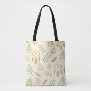 Bolsa Tote Beige e folhas verdes