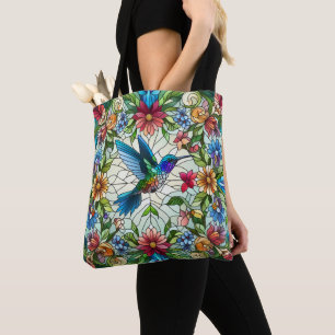Bolsa Tote Beija-flor Elegante com Efeito de Vitral