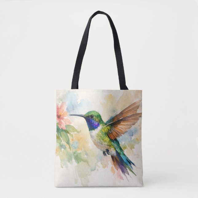 Bolsa Tote Beija-flor em Aquarela (Frente)