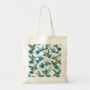 Bolsa Tote Beija-flores Coloridos em Voo Padrão Aquarela
