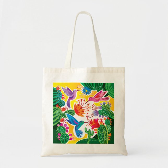 Bolsa Tote Beija-flores e Cactos Floridos (Frente)