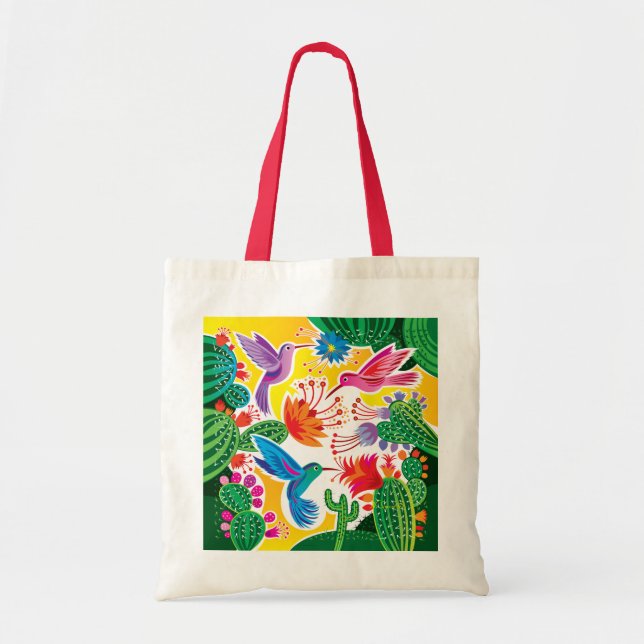 Bolsa Tote Beija-flores e Cactos Floridos (Frente)