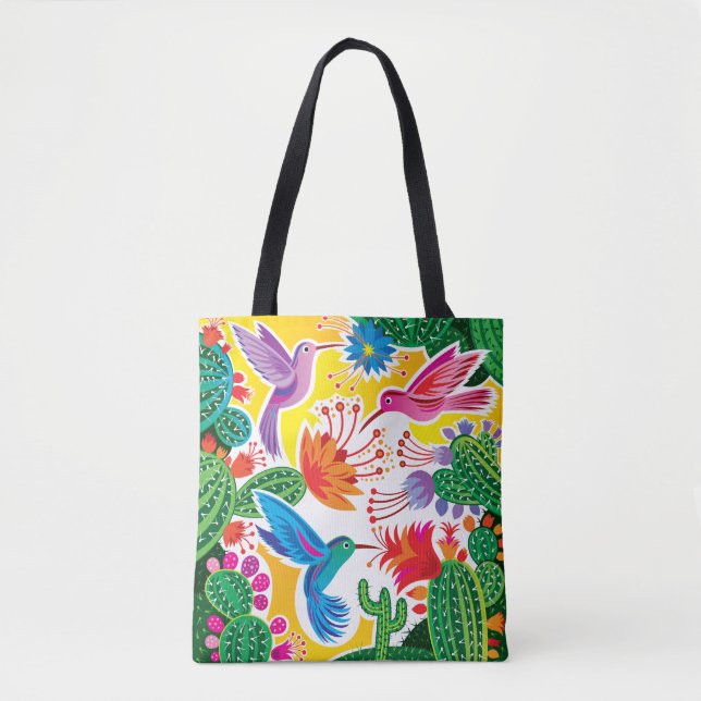 Bolsa Tote Beija-flores e Cactos Floridos (Frente)