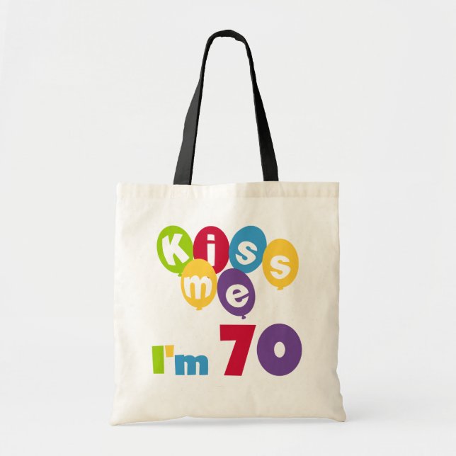 Bolsa Tote Beije-me, tenho 70 t-shirts e presentes (Frente)