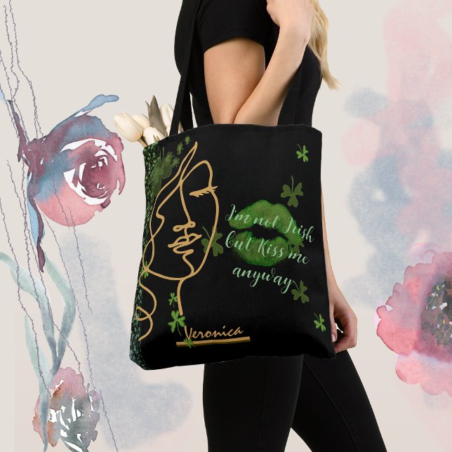 Bolsa Tote Beije-me Trevo preto  (Kiss me Shamrock black Tote Bag , cute St Patrick's Day gift for her )