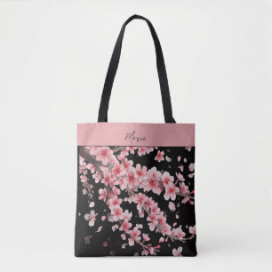 Bolsa Tote Beijo de Cerejeira Japonesa Rosa Branco