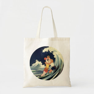 Bolsa Tote Beijo dos amantes do art deco do vintage nas ondas