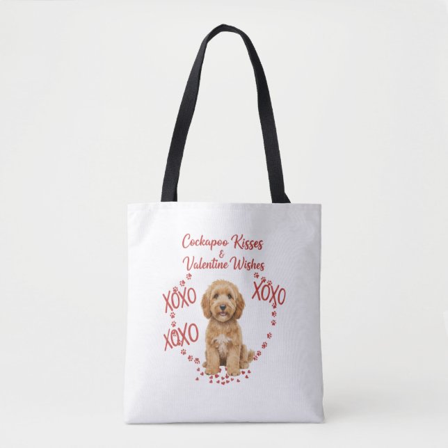 Bolsa Tote Beijos de Cockapoo Desejos de Dia dos Namorados Am (Frente)