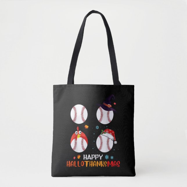 Bolsa Tote Beisebol Halloween E Feliz Natal (Frente)