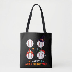 Bolsa Tote Beisebol Halloween E Feliz Natal