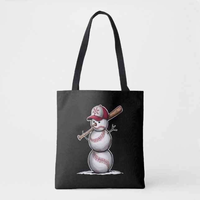 Bolsa Tote Beisebol Snowman Balls Snow Natal Presente no Nata (Frente)