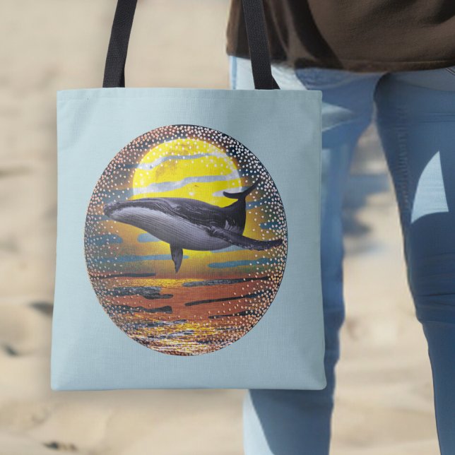 Bolsa Tote Bela Baleia Retro Sunset Breacher (Criador carregado)