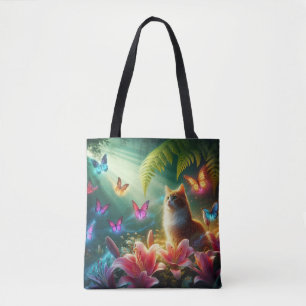 Bolsa Tote Bela borboleta sonhadora & Gato