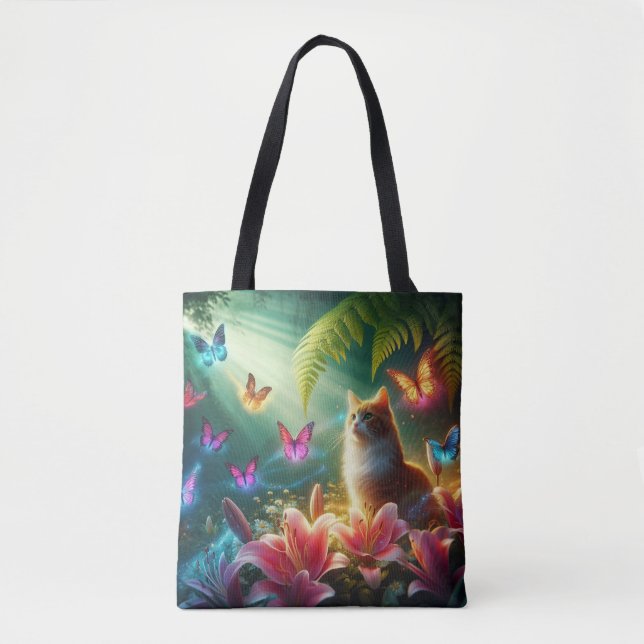 Bolsa Tote Bela borboleta sonhadora & Gato (Frente)
