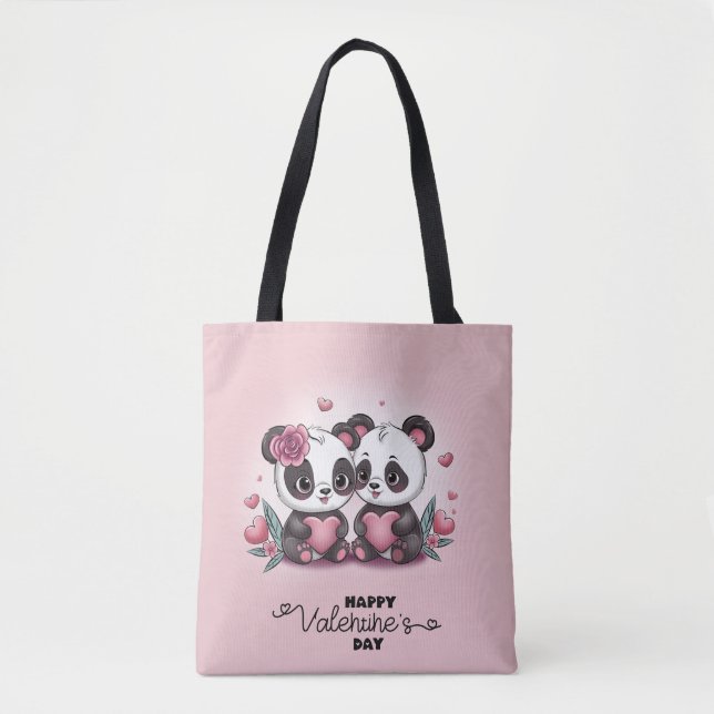 Bolsa Tote Bela Caricatura Panda Amava o Dia do Namorados Car (Frente)