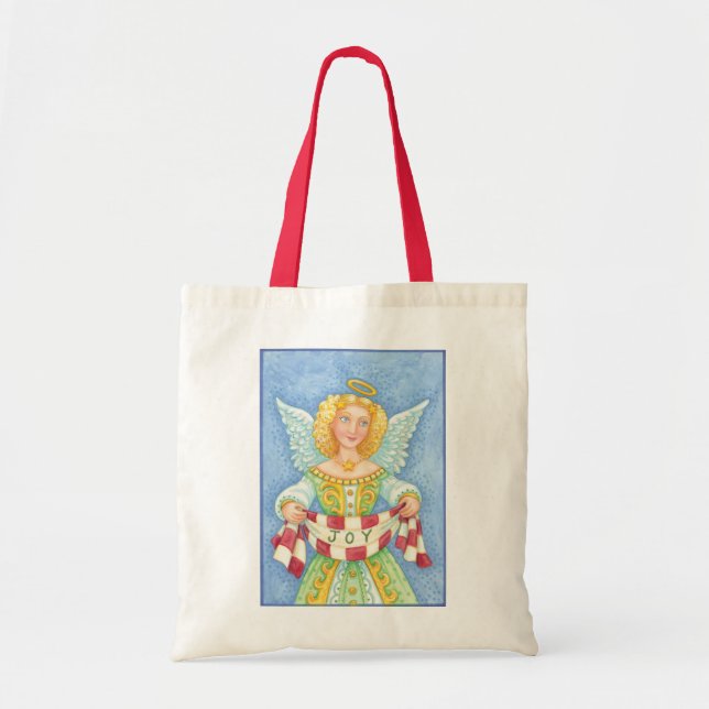 Bolsa Tote Bela Cartoon de Natal Angel Halo com Joy Banner (Frente)