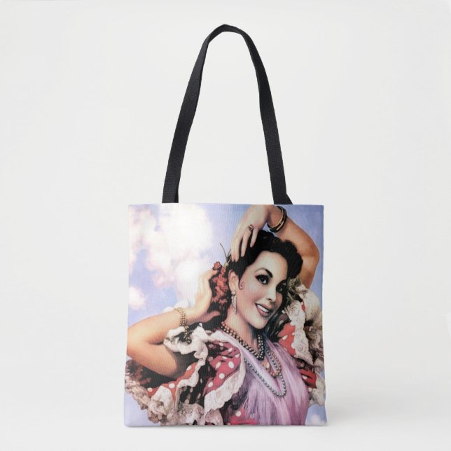 Bolsa Tote Bela Dançarina Espanhola de Flamenco em Bolinhas V (Frente)