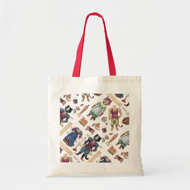 Bolsa Tote Bela e a Besta, Boneca de Papel, Louis Wain (Frente)